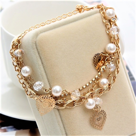 Bella Smyle Jewelry - GB31 | Gold Multilayered Heart Bead Bracelet